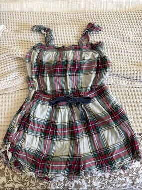 aerie Plaid Romper in Green, Red & Navy
